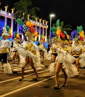 Un millar de personas desfilan en la Cabalgata Anunciadora del Carnaval de Los Cristianos · foto 1