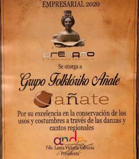 l Grupo Folklórico AÑATE de la Victoria de Acentejo ha recibido el Premio Nacional PRENAMO a la Excelencia Empresarial 2020 · foto 4